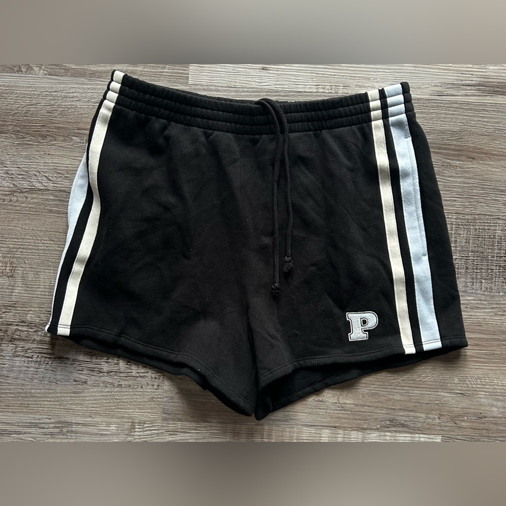 PINK Victoria's Secret Black Shorts with White Stripes